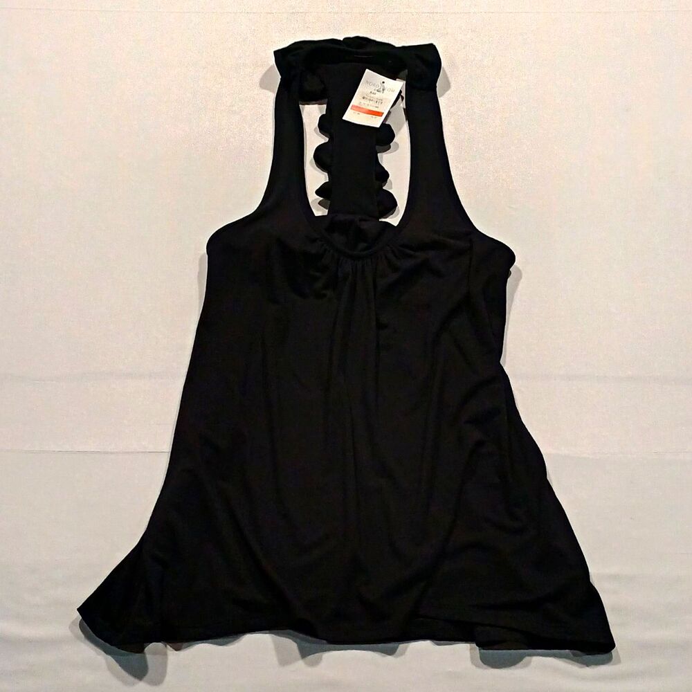 Ella Moss Black Tiered Ruffle Flowy Racerback Halter Top M Nordstrom NWT